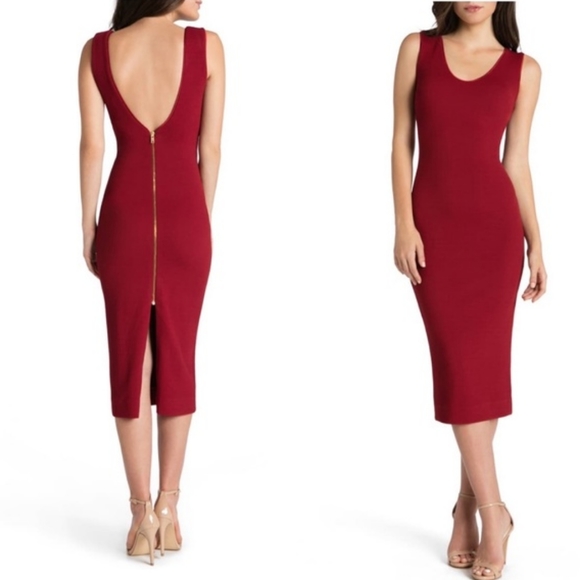 Dress the Population Dresses & Skirts - Dress the Population Cori Bodycon Stretch Burgundy Midi Dress